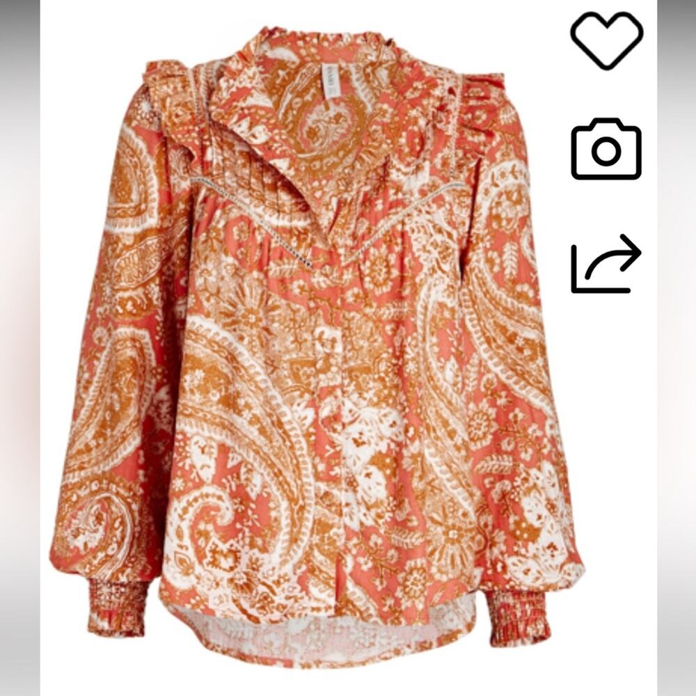 Kivari Casablanca ruffled orange printed blouse size 8